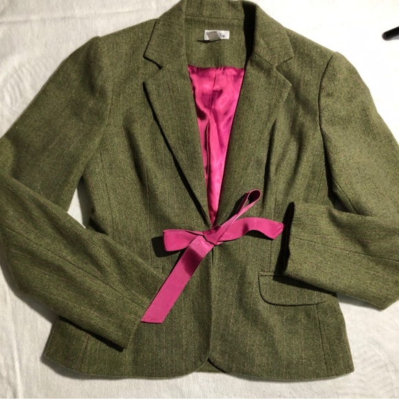 Lilly Pulitzer Wool Blend Green Pink bow Pinstriped Blazer Size S - Picture 2 of 8